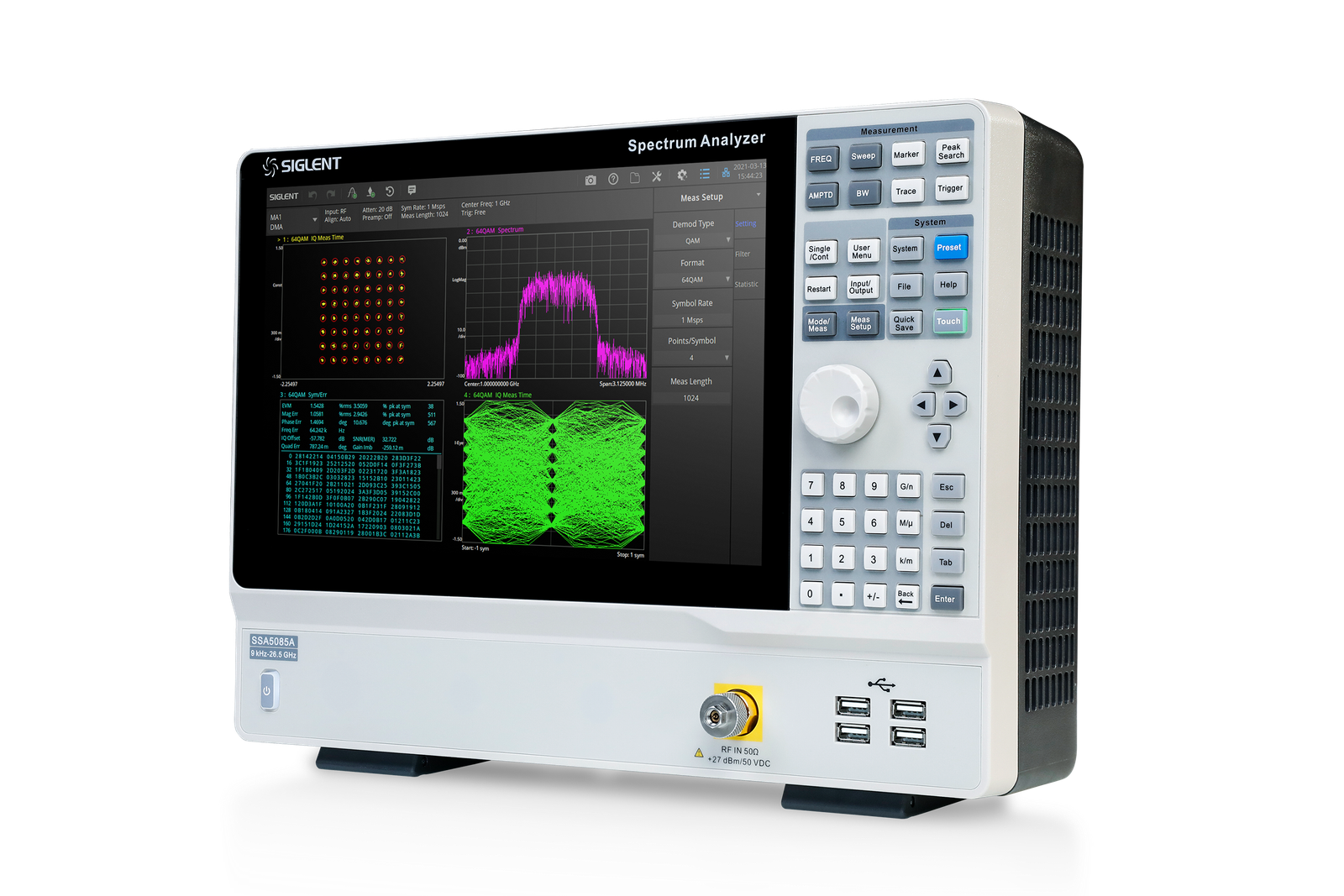 SSA5000A real-time spectrum analysis and spectrogram interface